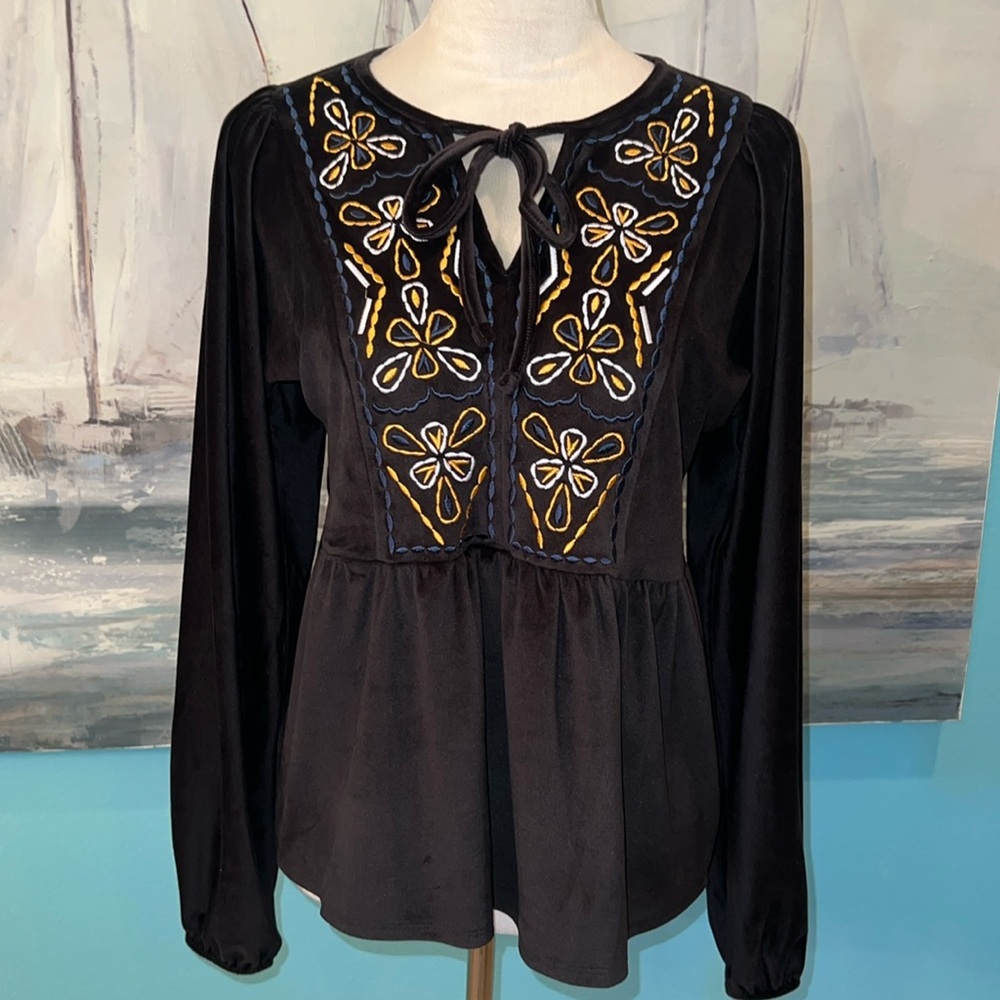 NWT Bobeau Bohemian Style Long Sleeve Blouse, Small